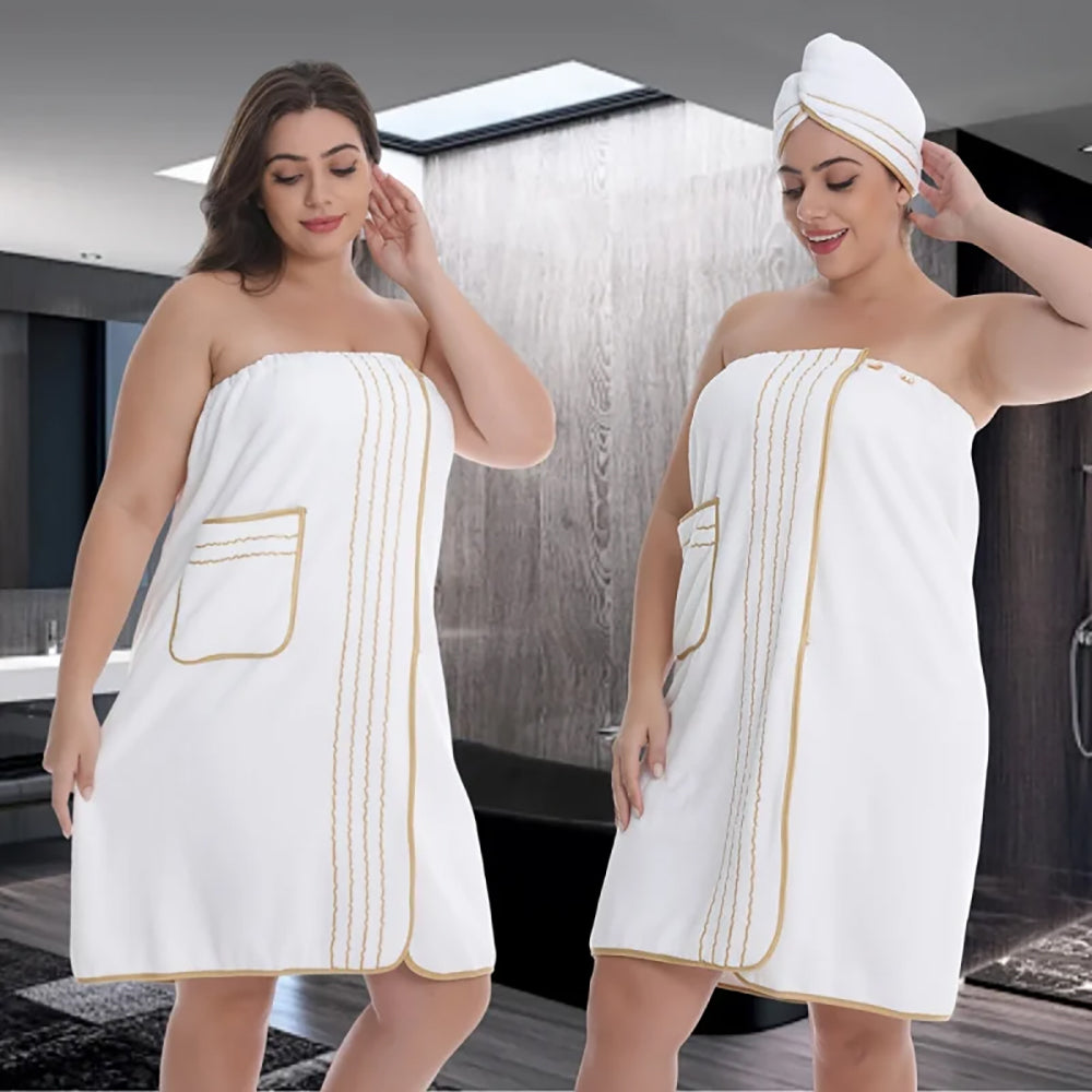 Set serviette peignoir + turban cheveux – microfibre douce, grande taille