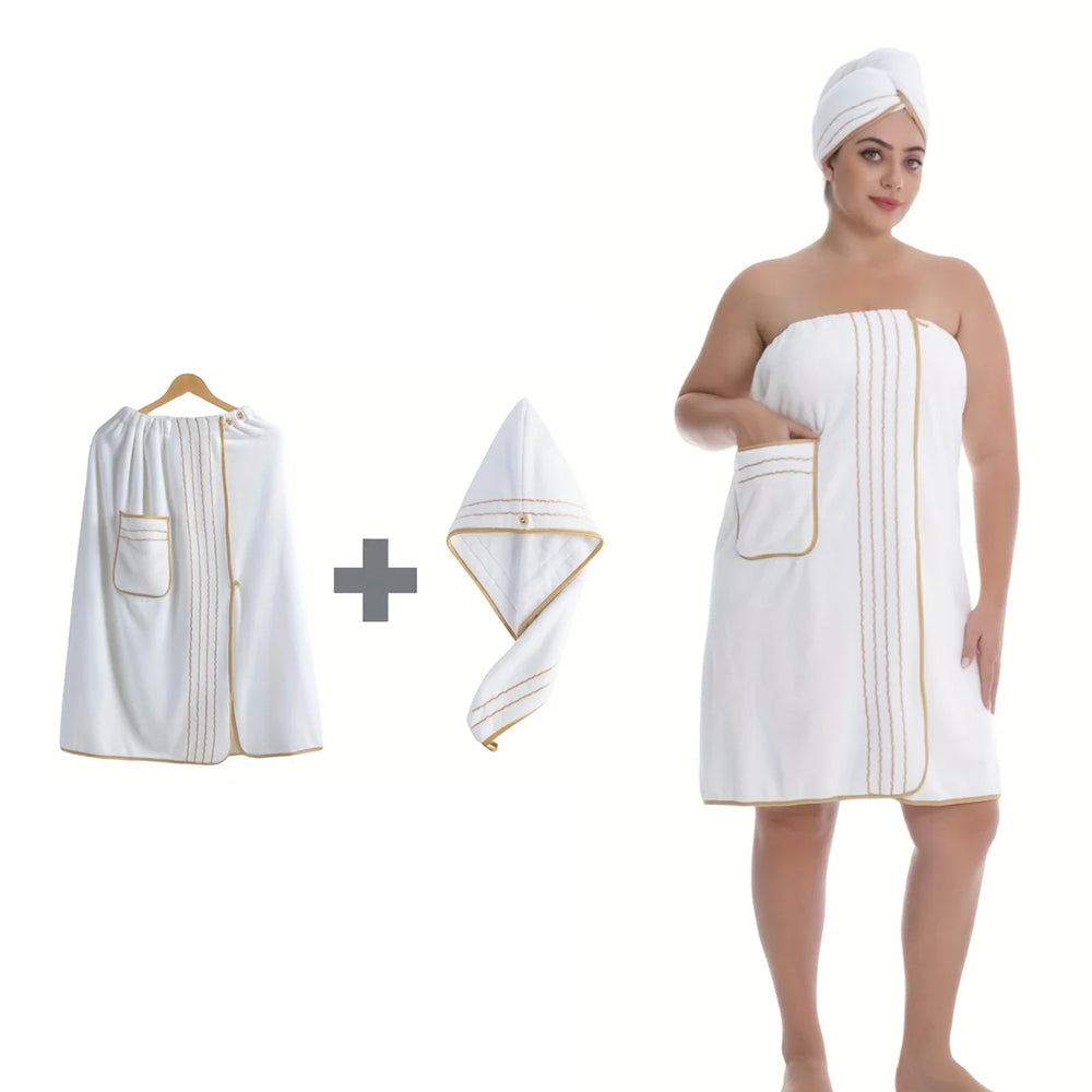 Set serviette peignoir + turban cheveux – microfibre douce, grande taille