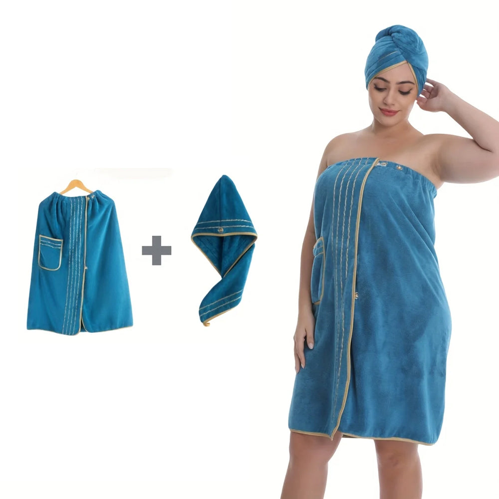 Set serviette peignoir + turban cheveux – microfibre douce, grande taille