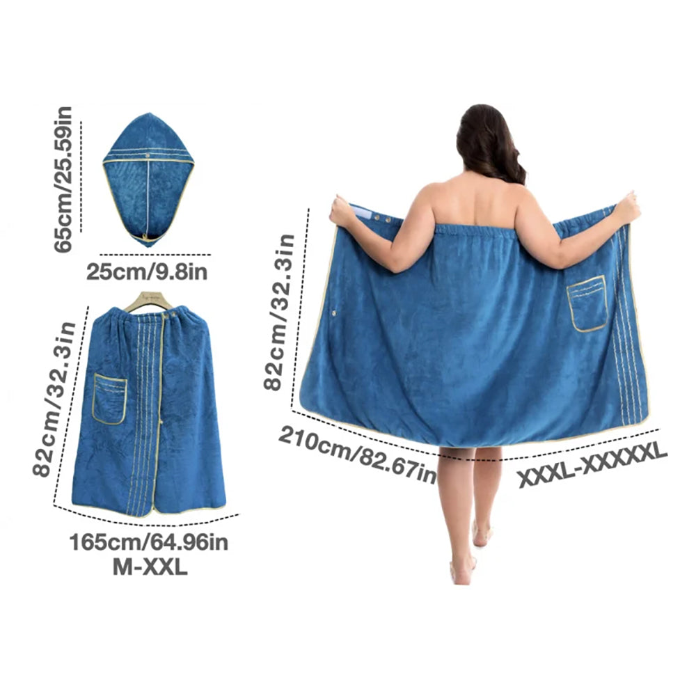 Set serviette peignoir + turban cheveux – microfibre douce, grande taille