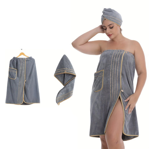 Set serviette peignoir + turban cheveux – microfibre douce, grande taille