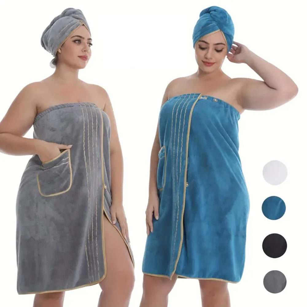 Set serviette peignoir + turban cheveux – microfibre douce, grande taille